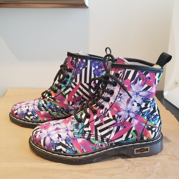 CULT Amphibian Combat Boot Laced Multicolor Floral Print Rubber Sole Womens US 6 - Picture 4 of 15